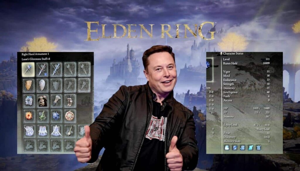 Elon Musk em Elden Ring compartilhou a sua build no game